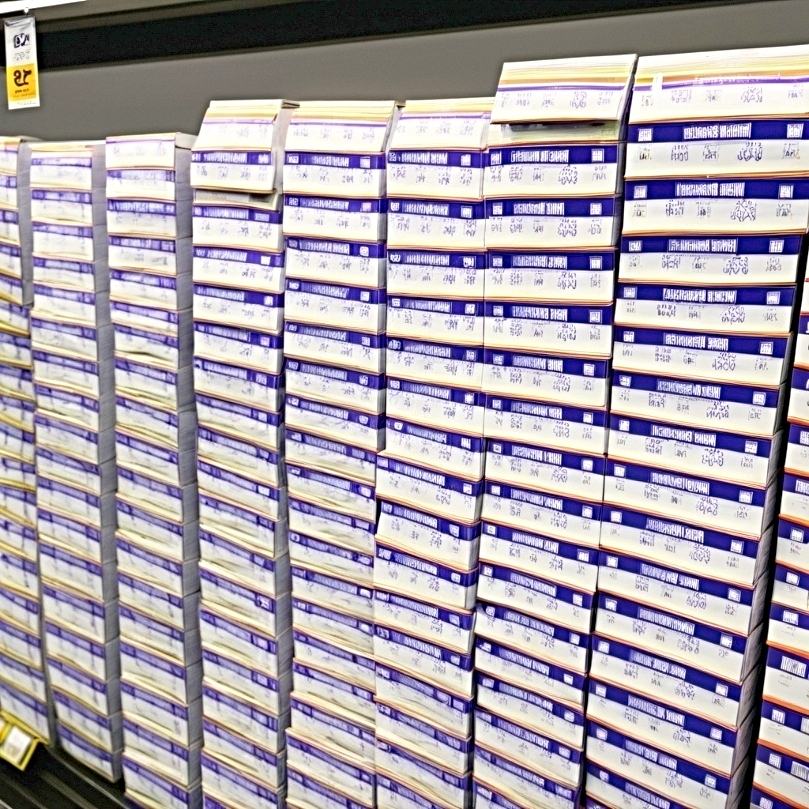 Boxes of printer paper in storage area