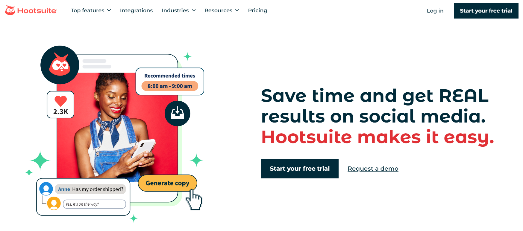 Hootsuite homepage - a top social media management platform.