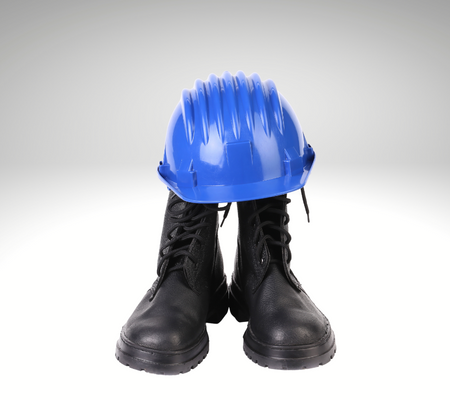 Construction hard hat and boots