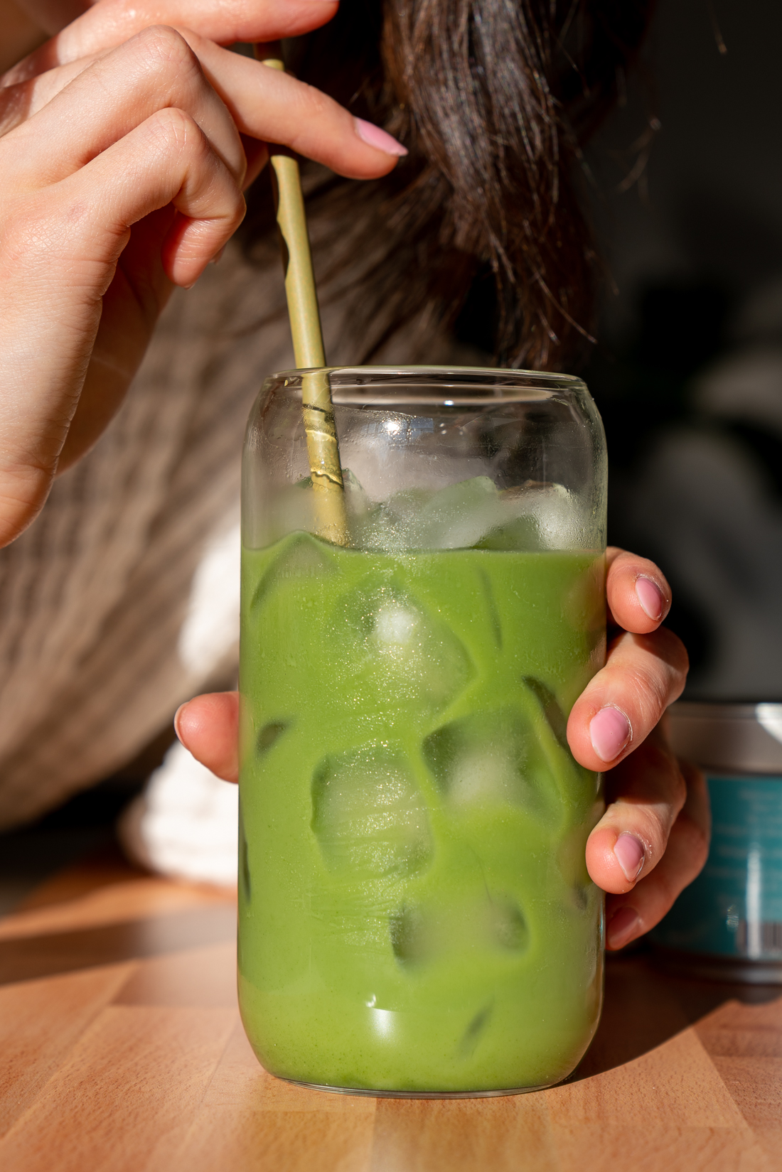 Drinking Yoko Matcha Iced Latte