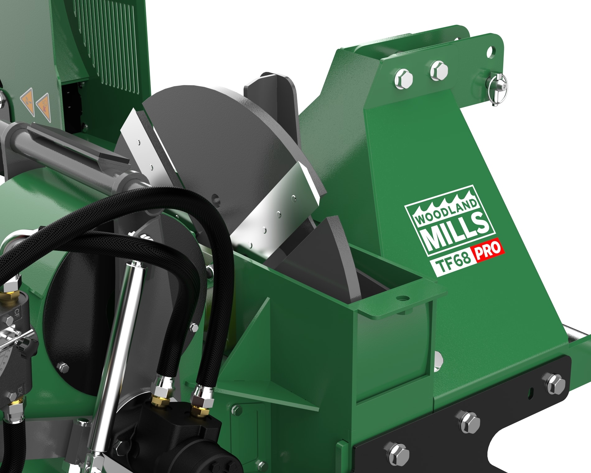 An example of the Twin Flywheel design with the TF68 PRO Wood Chipper. See how the blades and paddles are on two separate flywheels?