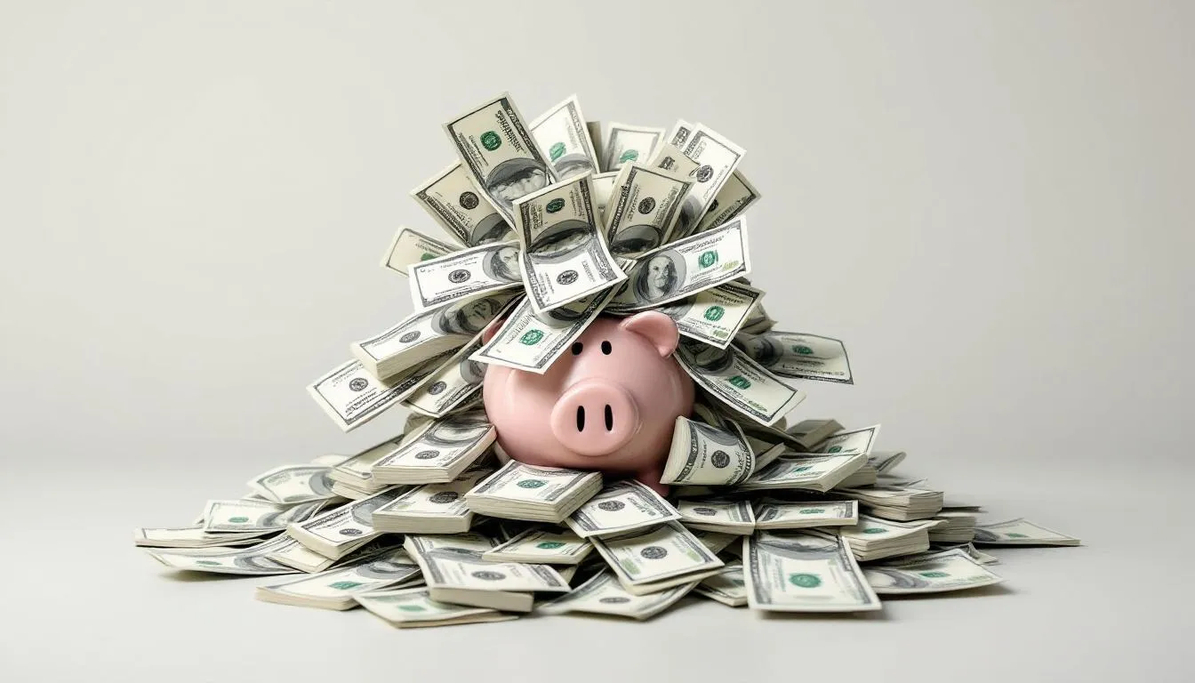 The image depicts a cheerful piggy bank bursting with cash, symbolizing savings on legal fees for landlords and tenants in Nashville. This visual conveys the idea of financial relief amidst the complexities of Tennessee landlord-tenant laws and lease agreements.