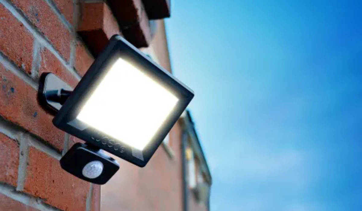 Solar security lights - flood light - with PIR sensor - mounted on brick wall