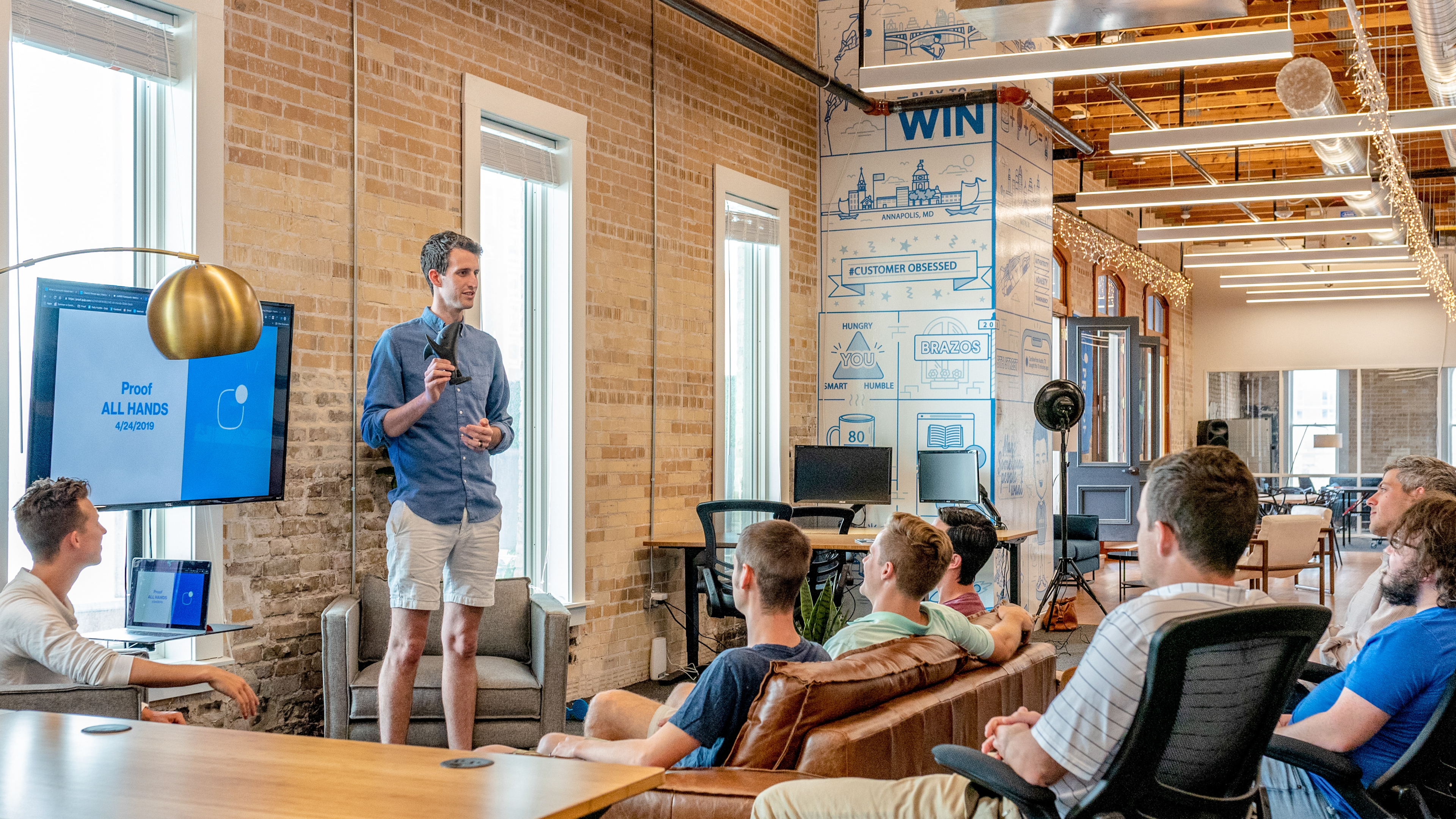 A team working on their startup business' branding.