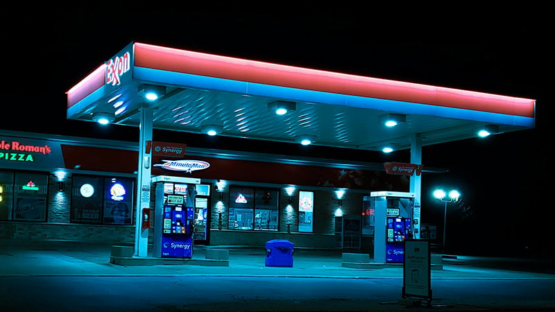 Canopy Lights illuminating a Gas Station