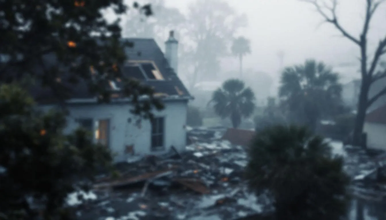 An overview of hurricane damage claims in Savannah, featuring a blurred image of a damaged property.