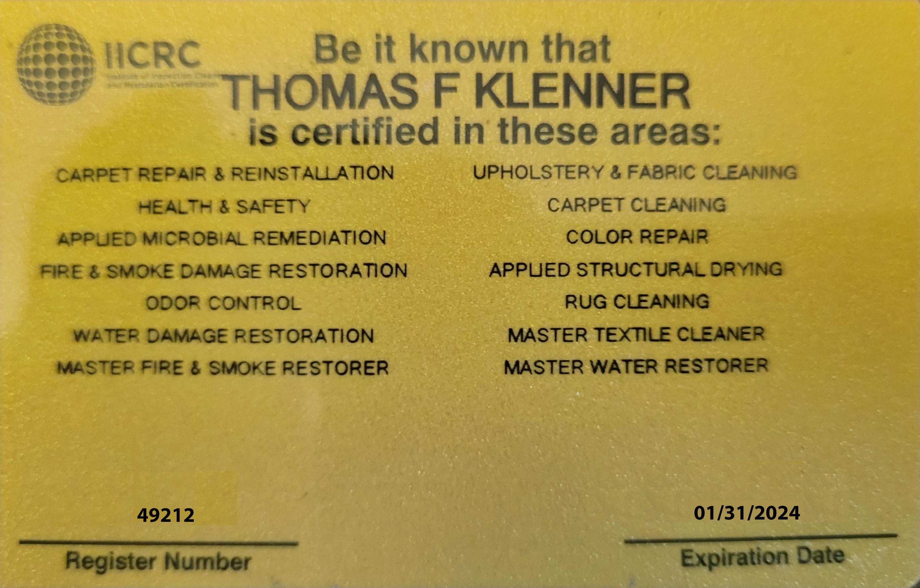 Inspection cleaning certification is proof of integrity bound with furniture cleaning and an excellent job! Ask to see it!!
