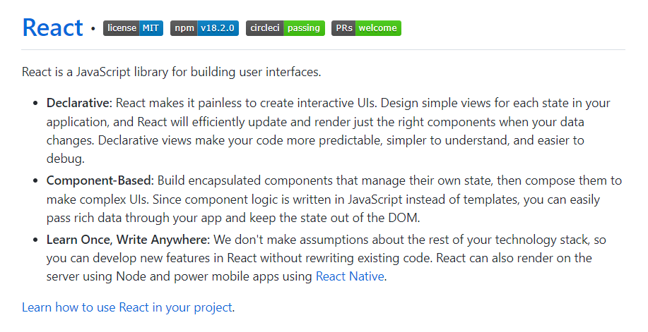 Repositório GitHub facebook/react