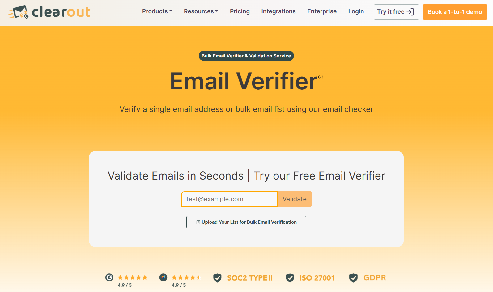 Clearout zuverlässige E-Mail-Überprüfung E-Mail-Überprüfungs-Webseite