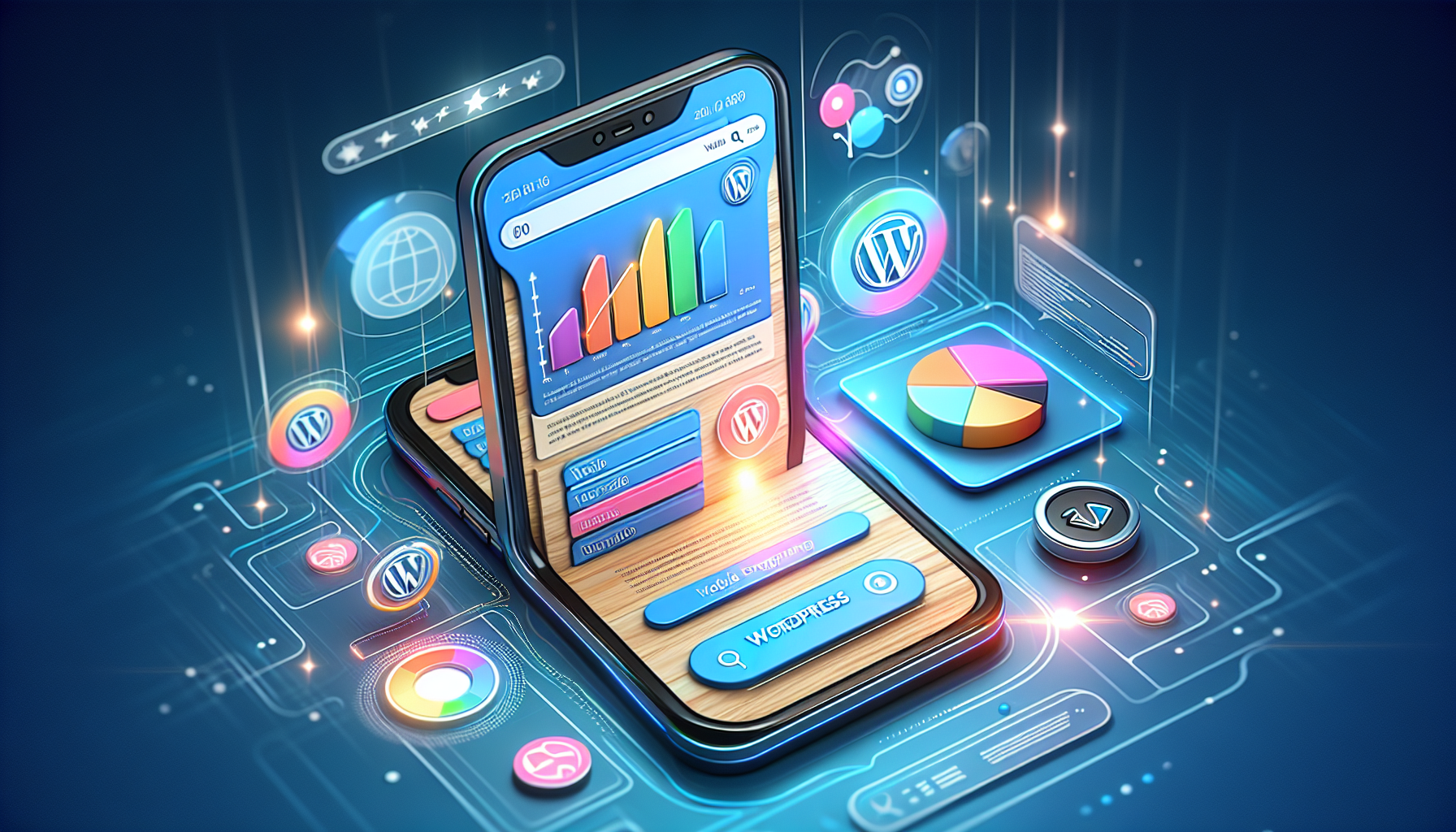 An illustration showing the integration of mobile responsiveness and SEO for WordPress sites.