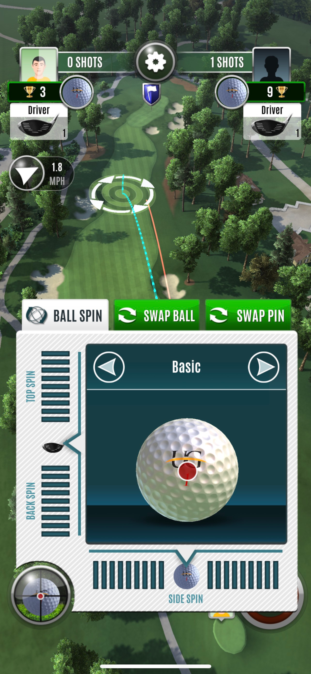 Ultimate Golf!™ ball spin settings