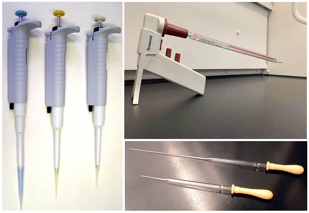 Illustration of various types of manual pipettes