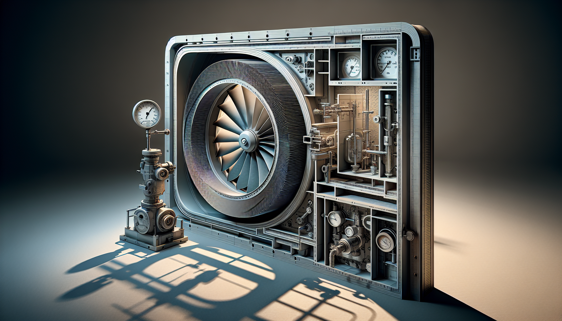 Illustration of components of a blower door system