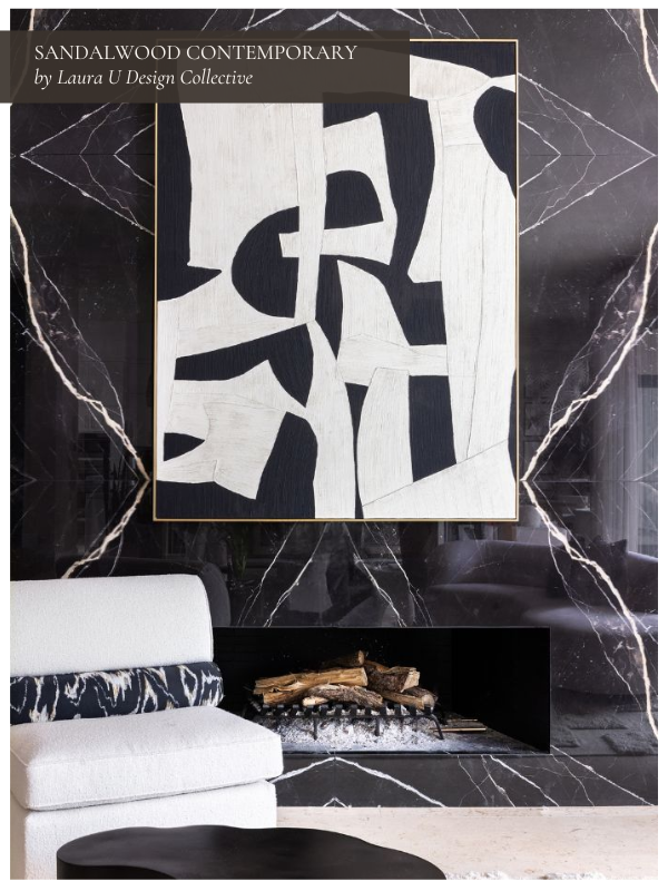 the black marble fireplace at Sandalwood Contemporary