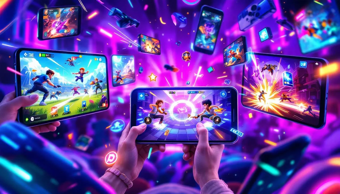 Jogadores se divertindo com jogos online em diferentes dispositivos.