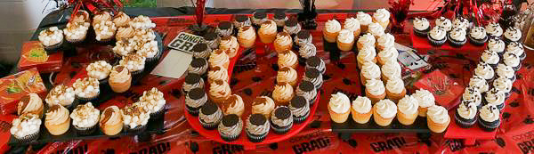 Bring your dessert table to life with custom cupcake stands for your high school graduation party! (2017 client photo pictured!)