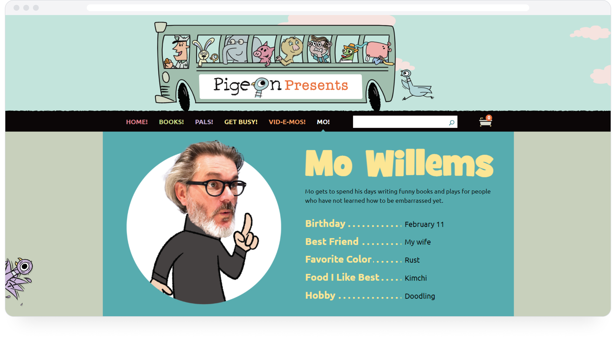 Mo Willems' "About Me" section