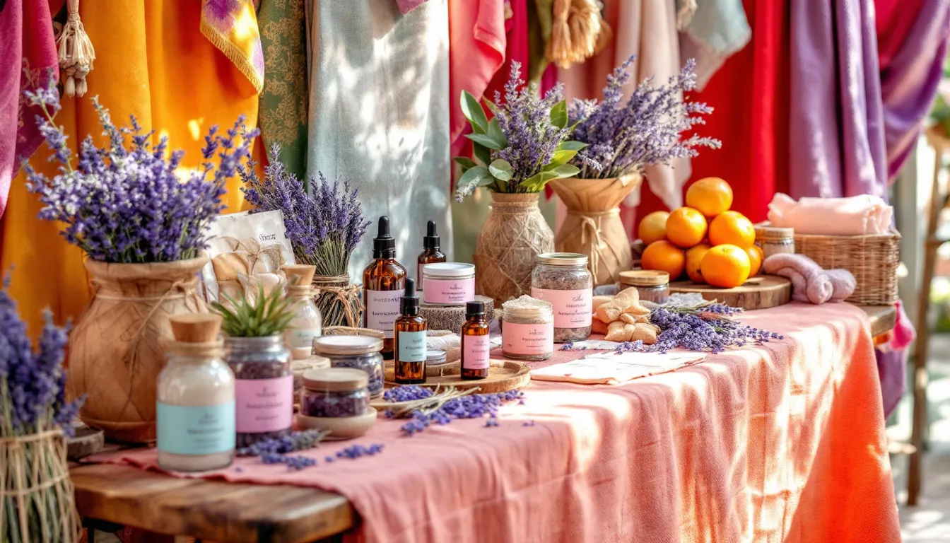 Relaxation and wellness gifts, showcasing scented body scrubs and lavender products.