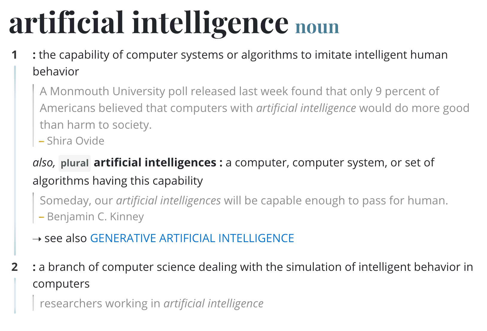 Artificial intelligence defined by Merriam-Webster Dictionary