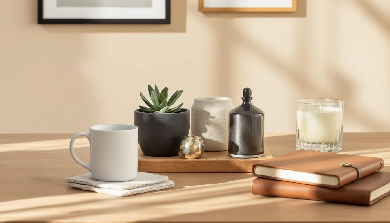 A beautifully arranged display of home and decor items, showcasing thoughtful gifts for every occasion, including unique gifts for men and women. This collection features stylish accessories and art pieces, making it the perfect one-stop shop for anyone looking for great gift ideas.