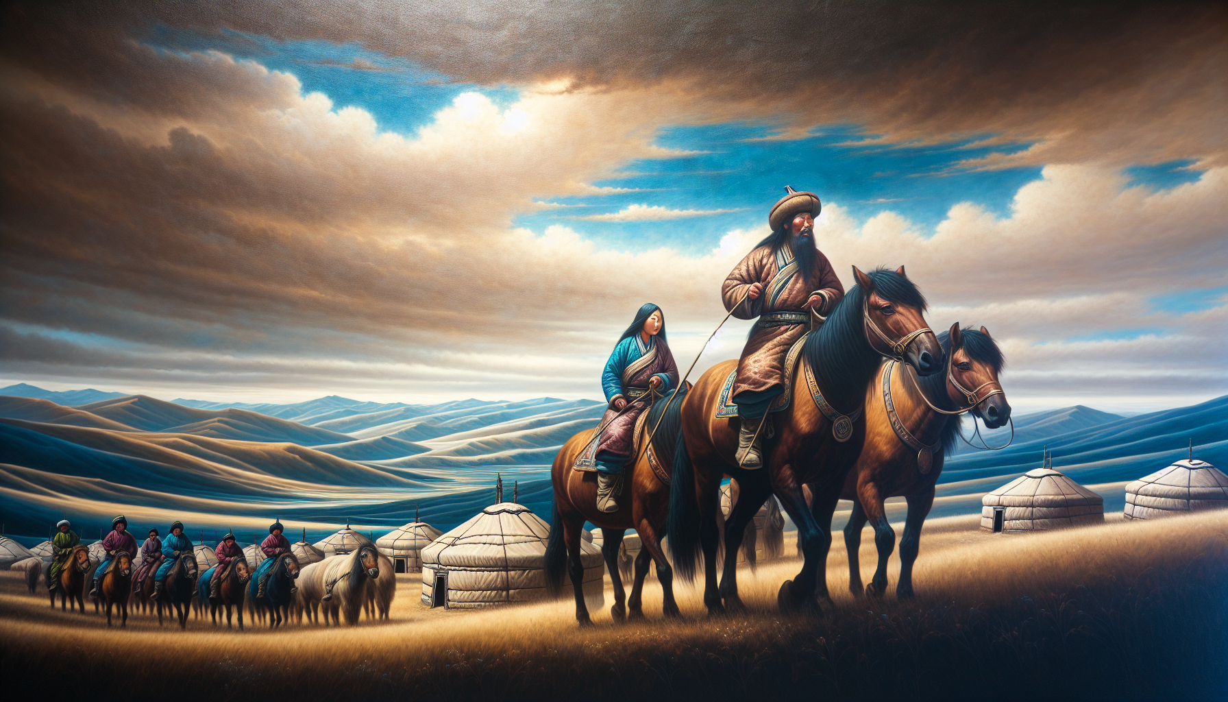Malerei von mongolischen Nomaden in der Steppe