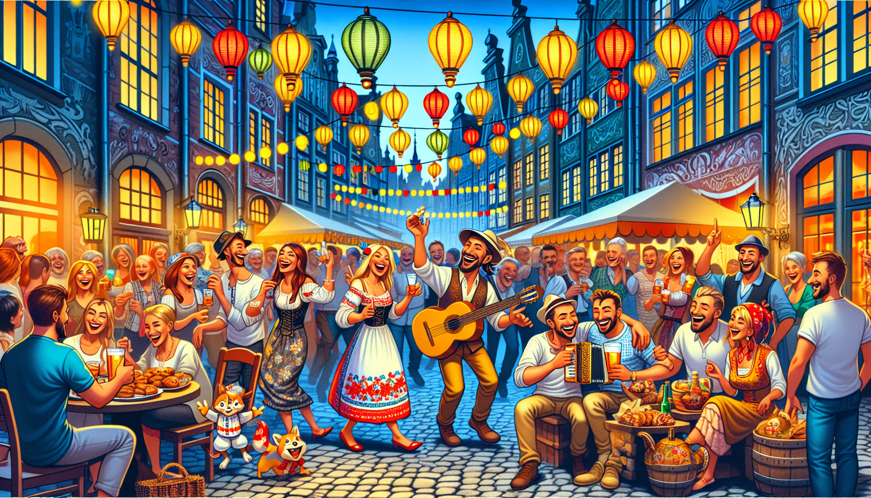 An illustration of Gdansk girls enjoying the vibrant nightlife, representing the fun and excitement of stag weekends.