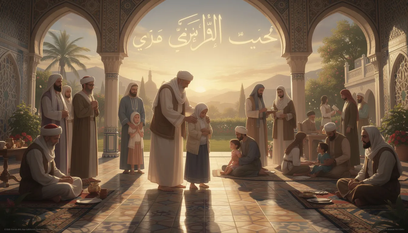 The image depicts a serene landscape symbolizing the spiritual life and inner values of Islam, with a tranquil scene that reflects the beauty of nature and the divine presence. It illustrates the journey of personal growth and spiritual awakening, emphasizing the importance of compassion, gratitude, and a deep sense of connection to a higher power in daily life.