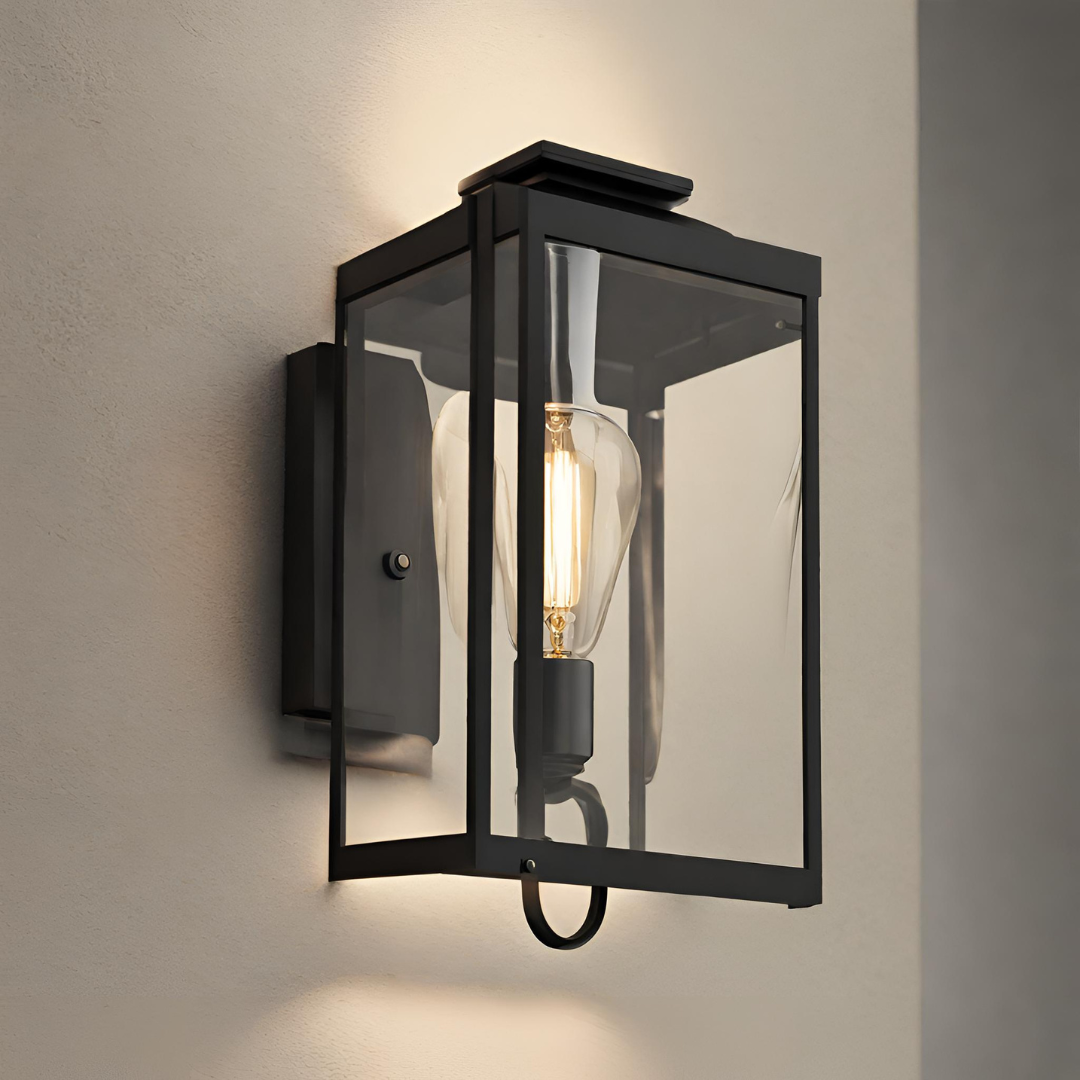 A modern and minimalistic design exterior wall light with motion sensors placed on a wall