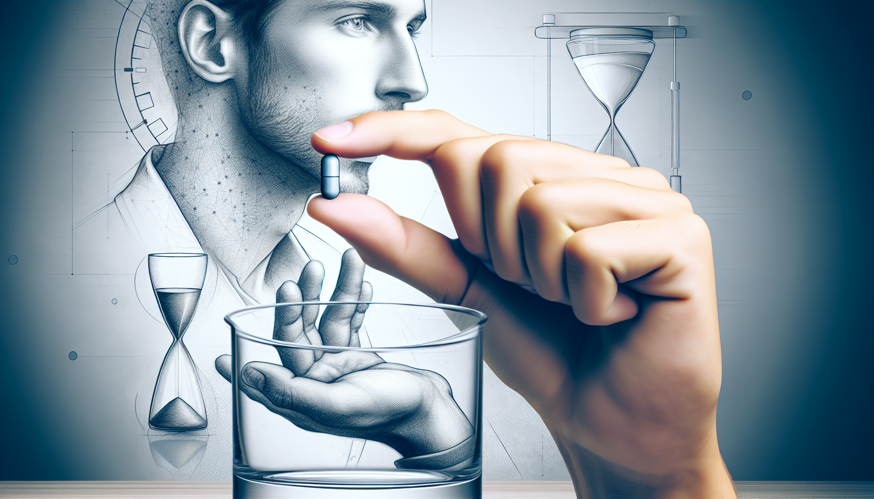 Een creatieve illustratie van een man die Cialis inneemt volgens de voorschriften