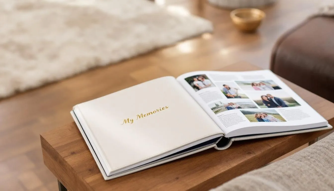 Ein personalisiertes Fotobuch, das liebevoll gestaltet ist, zeigt eine Auswahl von Bildern, die besondere Erinnerungen festhalten. Es ist eine kreative Geschenkidee zum Geburtstag, die dem Geburtstagskind Freude bereitet und die Liebe der beschenkten Person widerspiegelt.