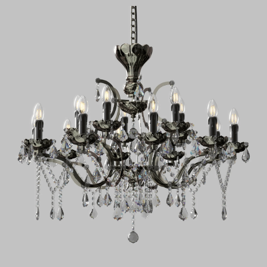 A transitional design chandelier featuring elegant curved metal arms, candle-style lights, and cascading crystal accents, blending classic charm with modern sophistication for versatile interior decor.