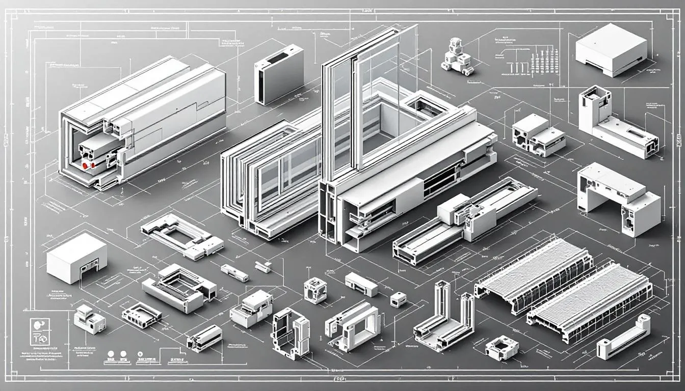 Een voorbeeld van aluminium profielsystemen met verschillende componenten en toepassingen.
