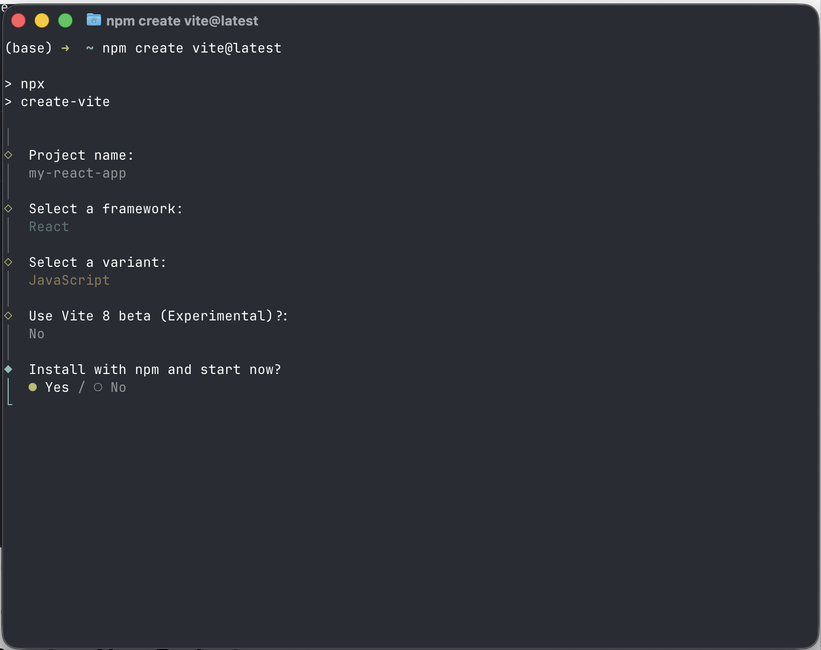Press Enter on the Yes option