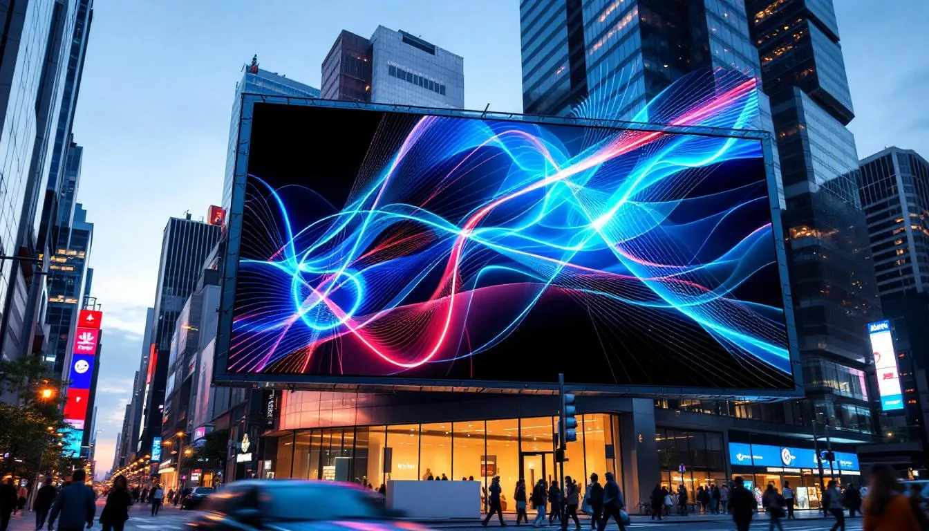 A digital OOH advertising display engaging audiences in a busy city.
