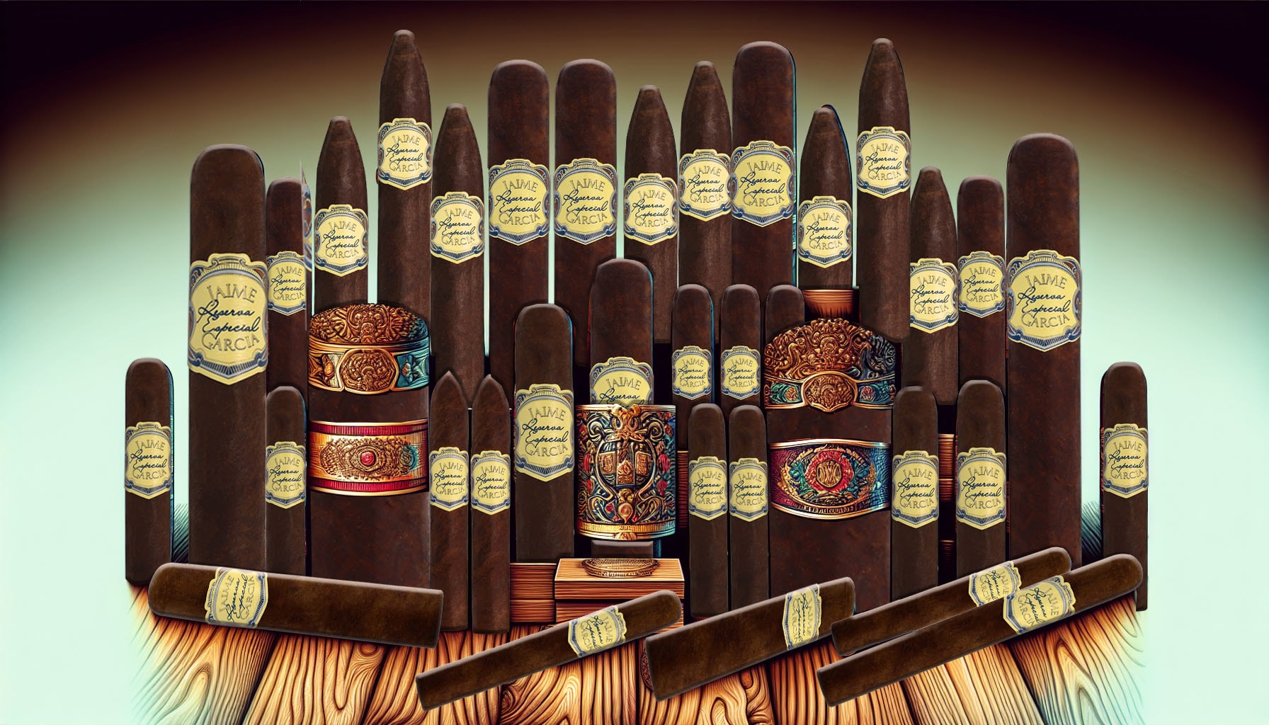 An illustration showcasing various Jaime Garcia Reserva Especial cigars.