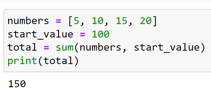 Sum of numbers in a list with a start value