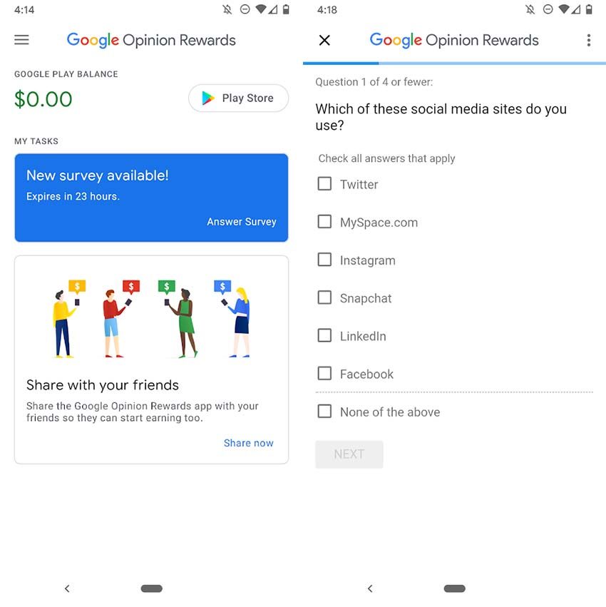 google opinion rewards app screenshtos