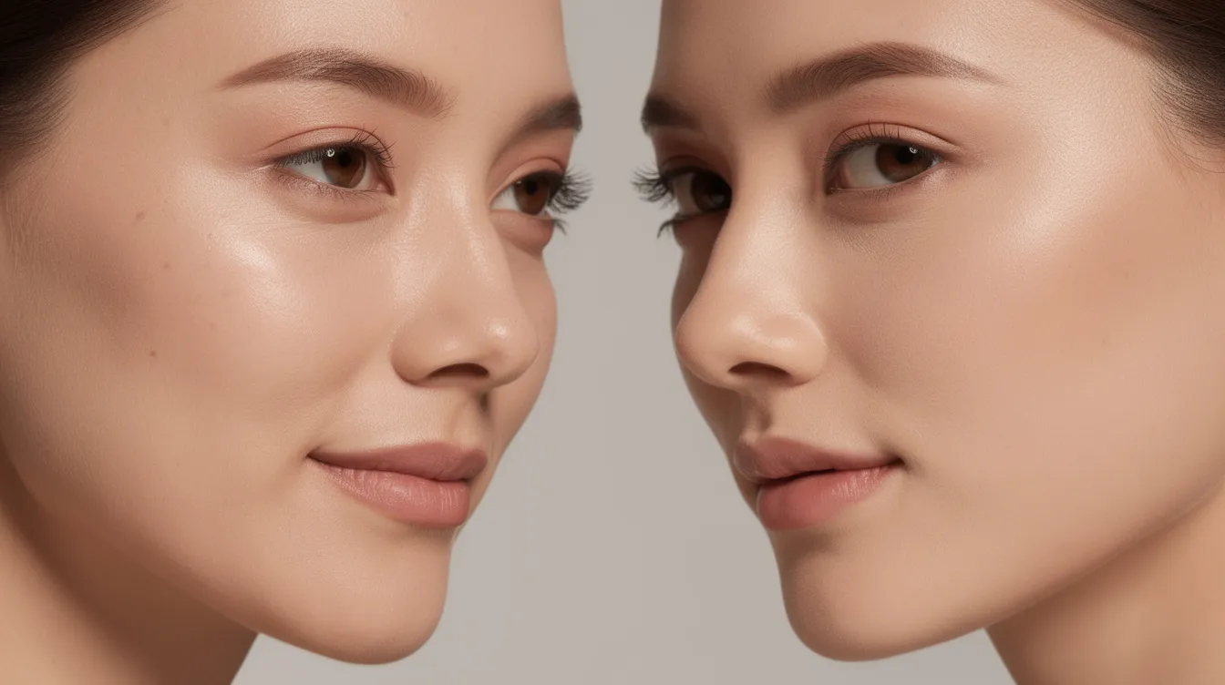 La imagen muestra dos rostros femeninos de perfil con una suave iluminación lateral, enfocándose en la zona debajo de los ojos, donde se pueden observar las diferencias entre bolsas y ojeras. La piel alrededor de los ojos revela detalles sobre la apariencia de estas características, que pueden ser causadas por factores como la retención de líquidos o el envejecimiento.