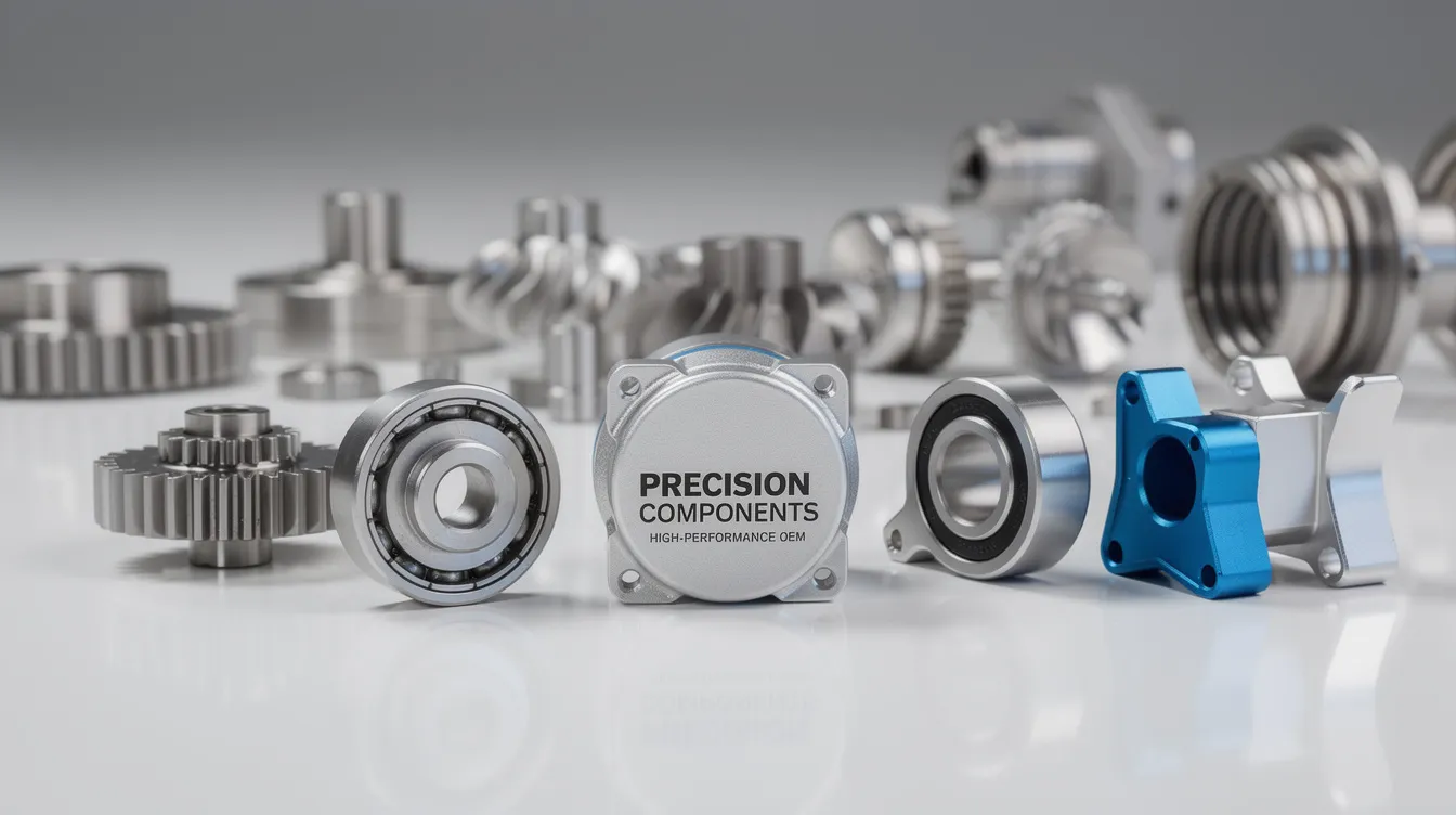 The image showcases a range of precision components manufactured for high-performance OEM products, highlighting the use of advanced technology and CNC machining processes. These components, designed to meet the highest quality standards, play a crucial role in various industries such as electronics and medical devices, ensuring consistent performance and reliability under extreme conditions.