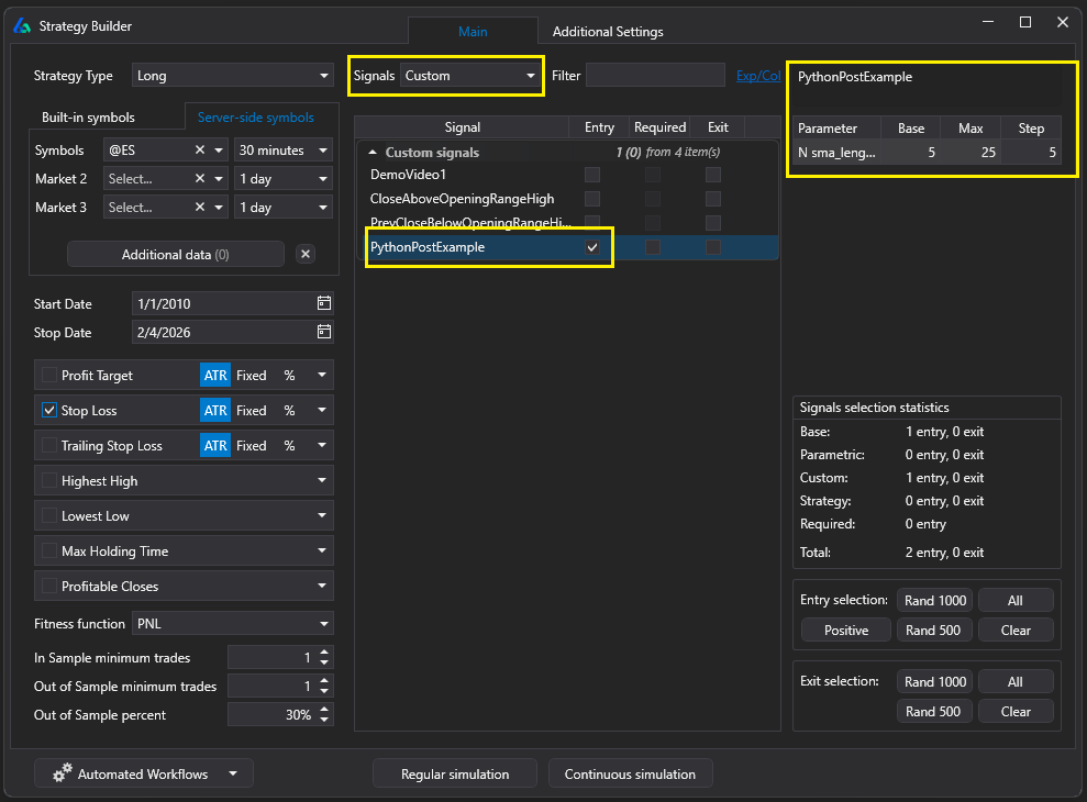 Build Alpha Custom Signal selection 
