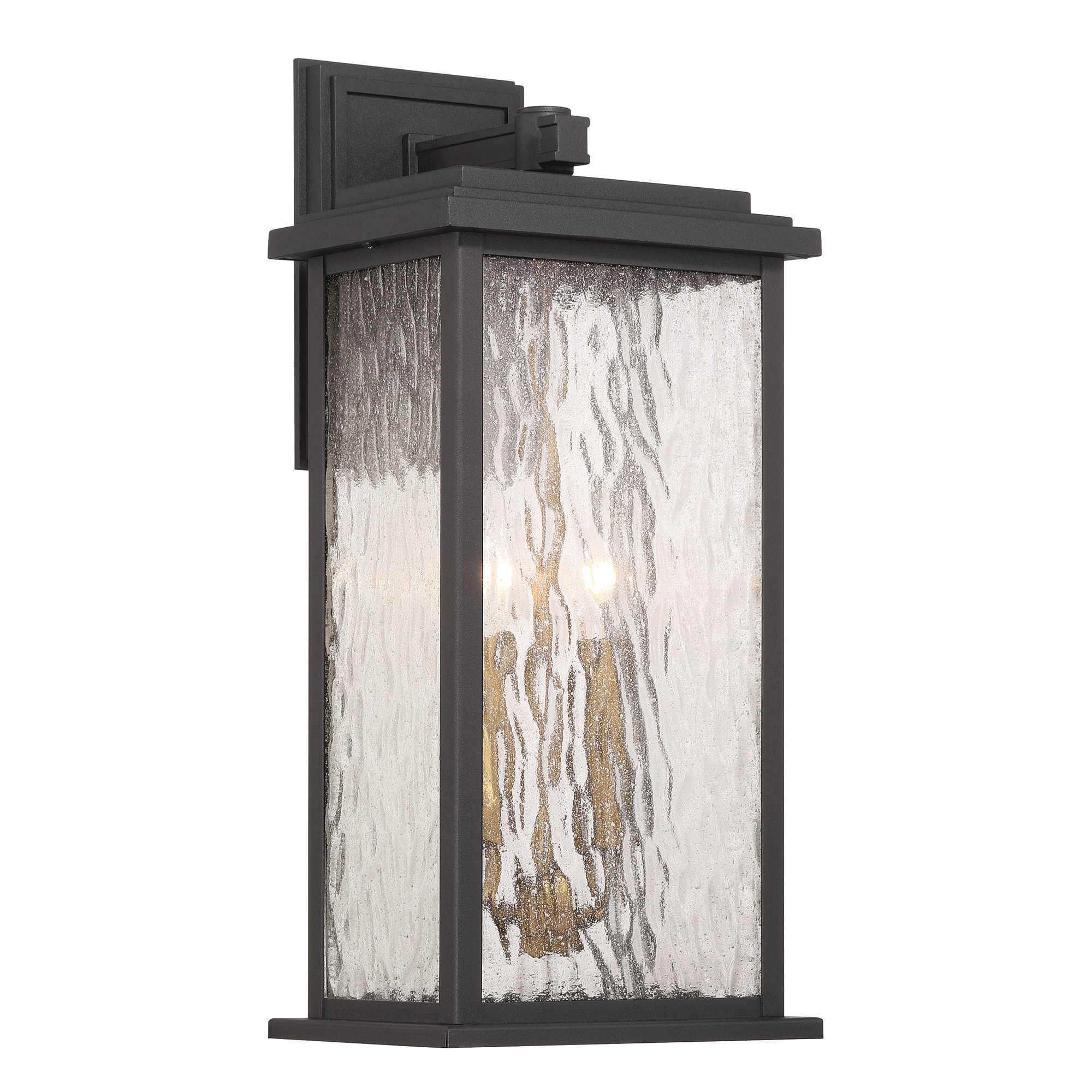 Artcraft Lighting Estate 19-Inch 2-Light Outdoor Wall Sconce with black frame and textured glass panels, modern exterior wall light for porch or patio
