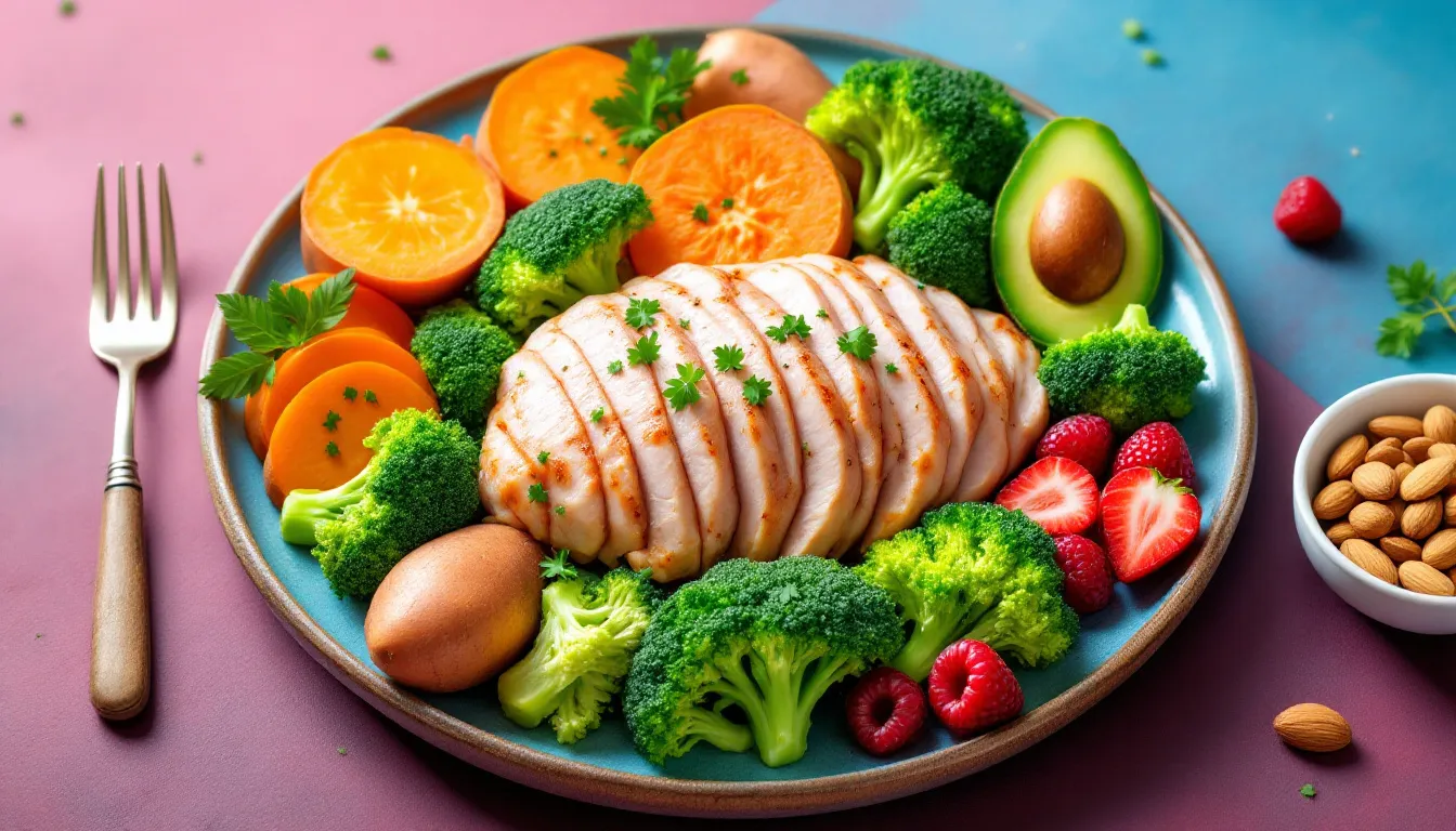 Top 5 Essential Vitamins for Nervous System Health 2 A healthy plate of food rich in pantothenic acid, supporting nerve health and the nervous system.
