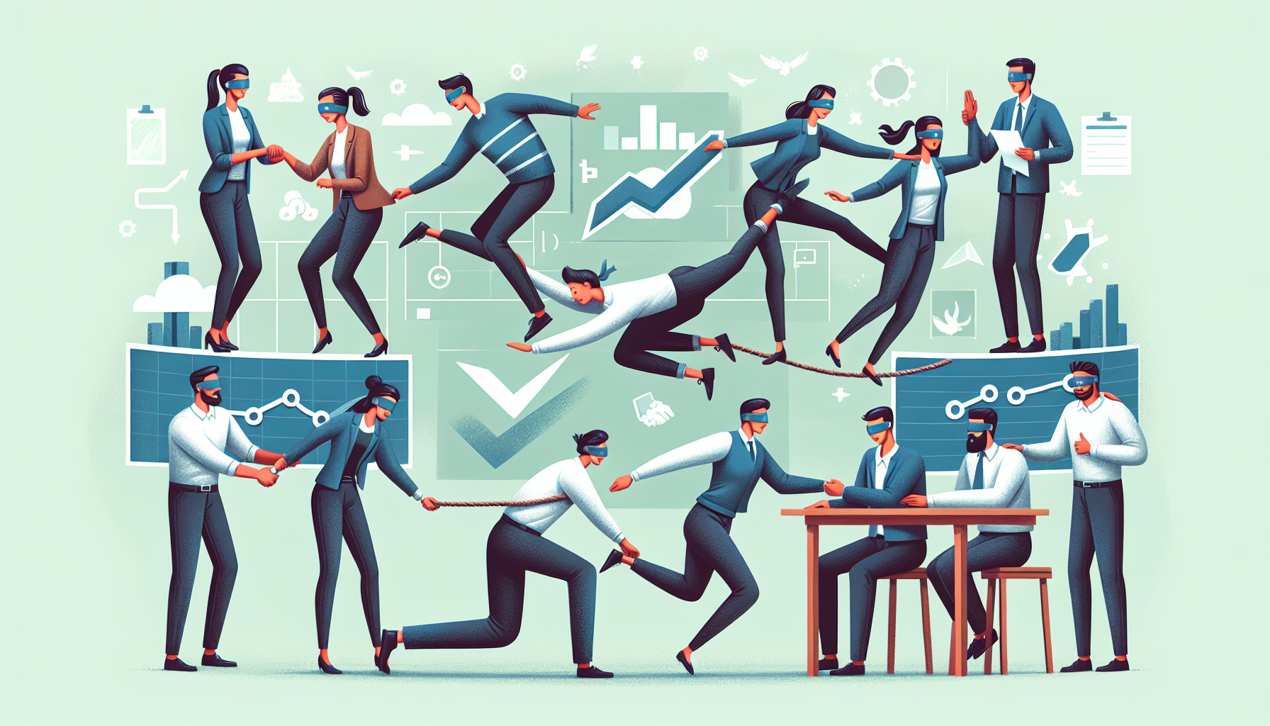 Illustration of a team building trust and relationships