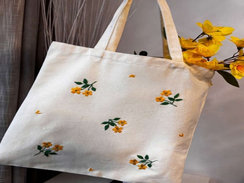 Hand embroidered customized tote bag