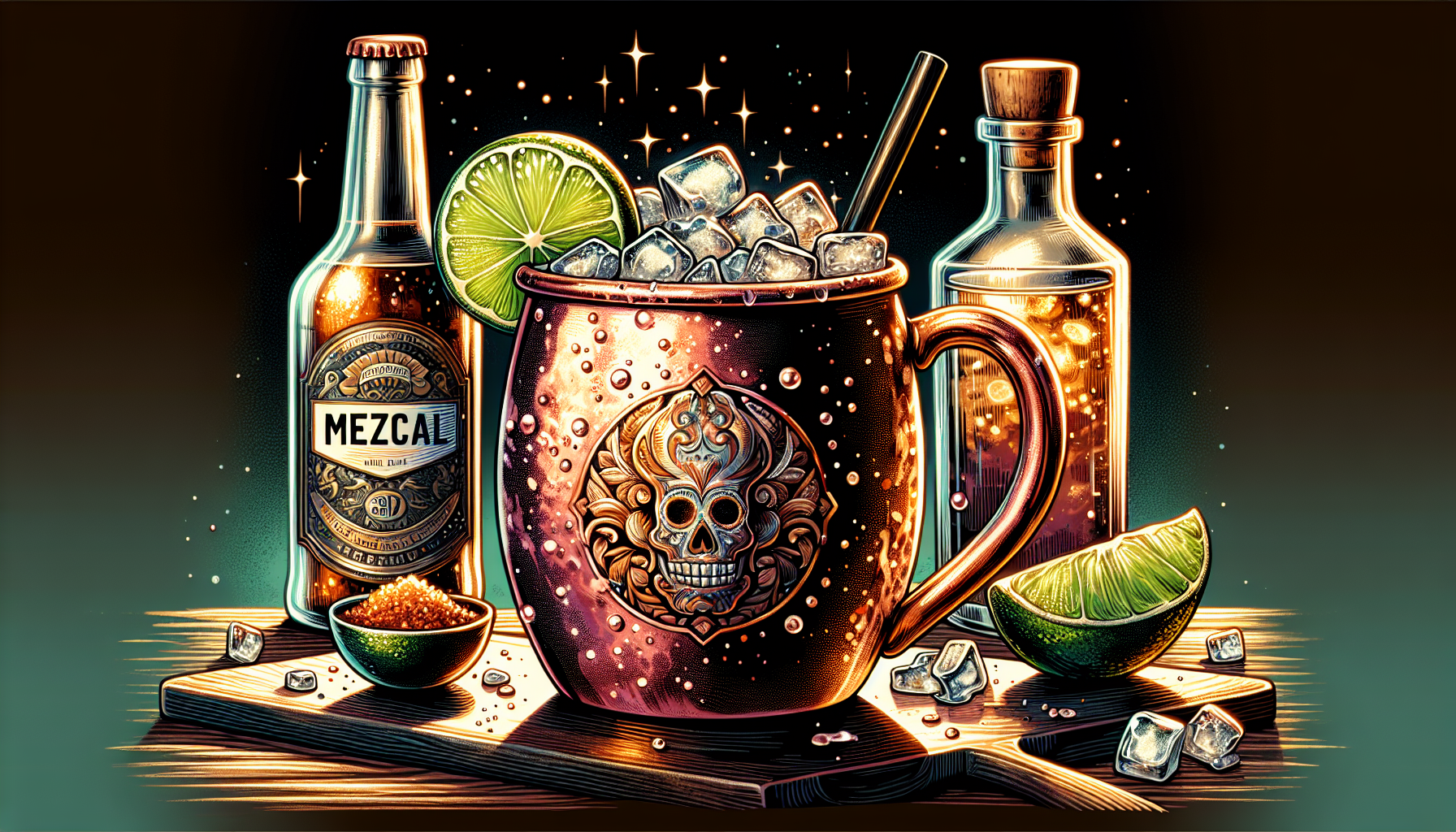 A refreshing Mezcal Mule cocktail garnished with lime.