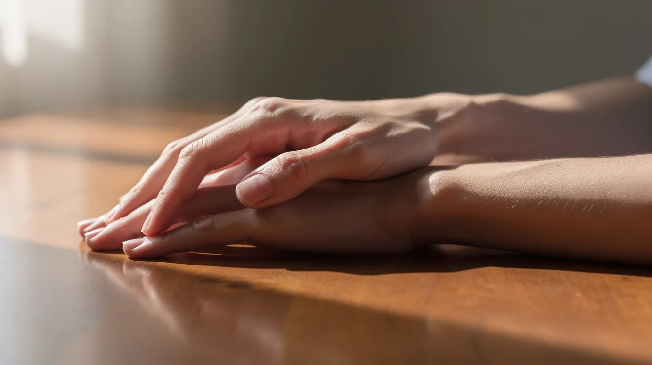 What Is Consent? A Clear Guide to Sexual Consent, Communication, and Safety 3 - Consent Culture The image features two hands gently resting near each other on a table, symbolizing care and the importance of respecting personal space in relationships. This visual evokes themes of consent and the understanding that physical touch should always be accompanied by clear and enthusiastic agreement from all parties involved.