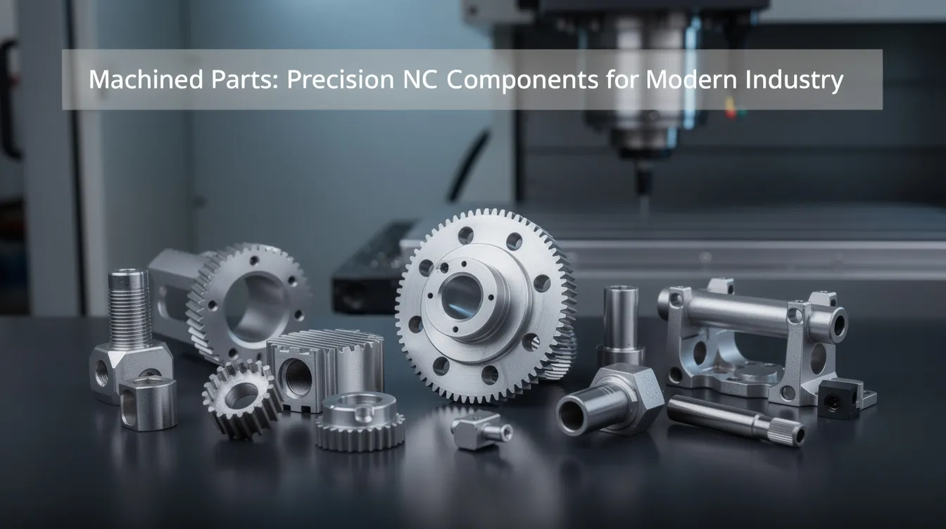 The image showcases a variety of precision CNC machined parts, highlighting their intricate designs and high-quality surface finishes. These components, made from materials like aluminum alloys and stainless steel, demonstrate the capabilities of CNC machining services in producing custom parts that meet tight tolerances for various industries.