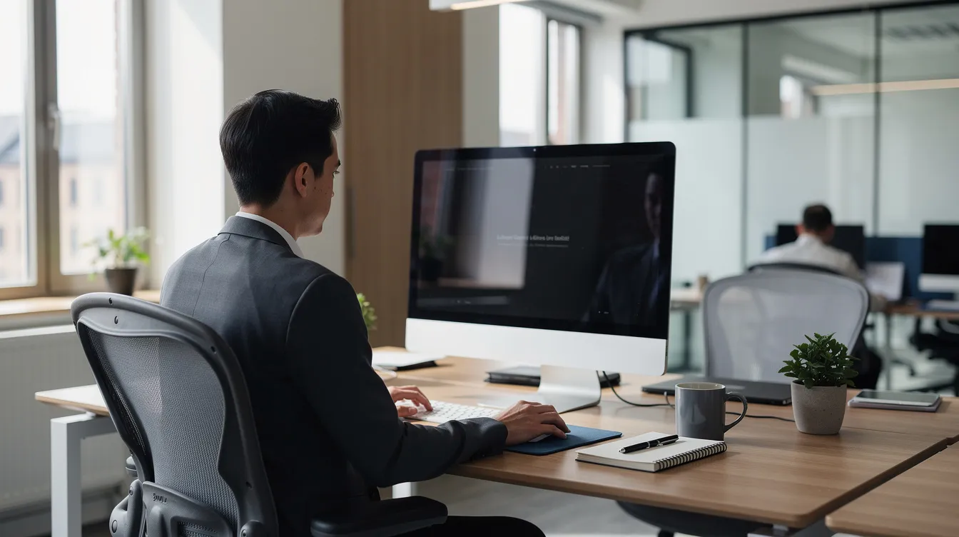 The image shows a person working diligently at a computer in an office environment, likely involved in processing dental insurance claims or managing patient care. The office setting suggests a professional atmosphere where tasks related to dental benefits and claims are efficiently handled.