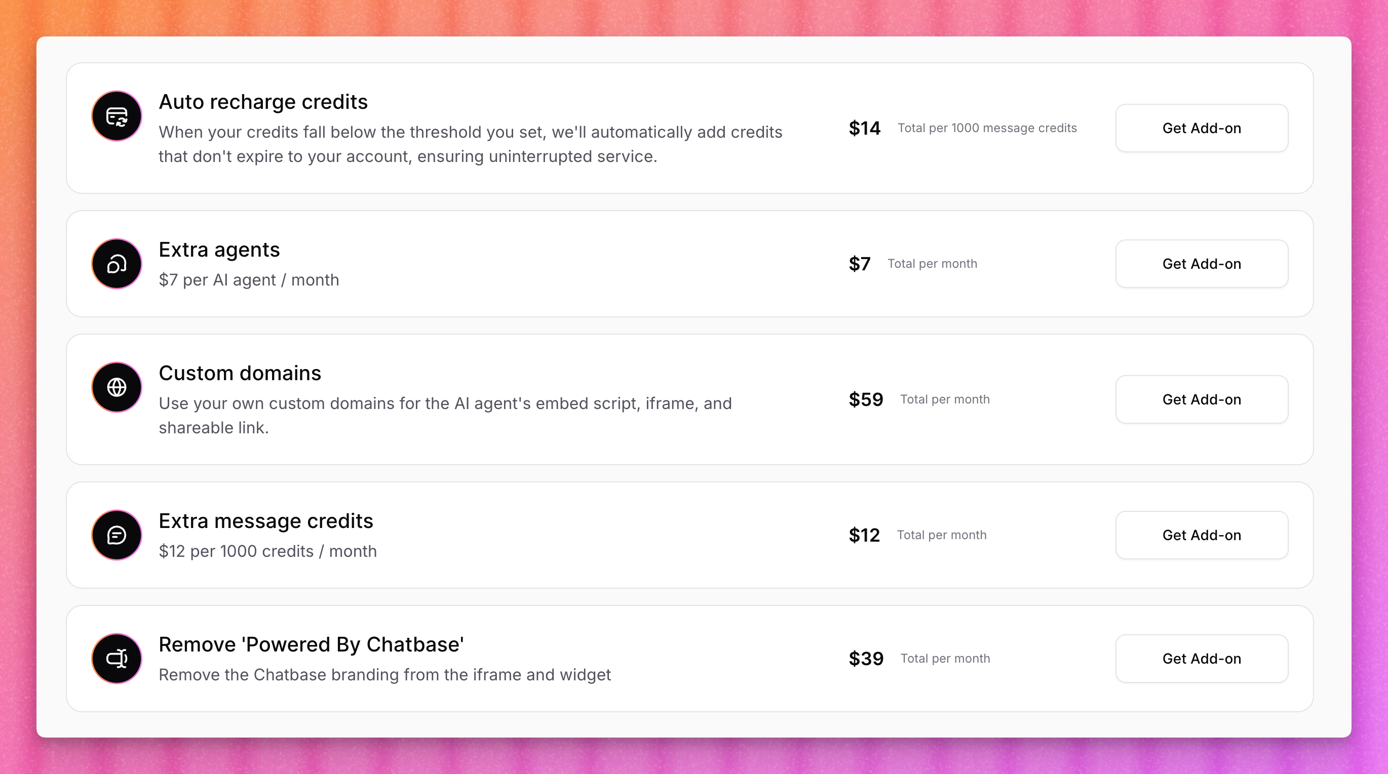 Chatbase add-ons.