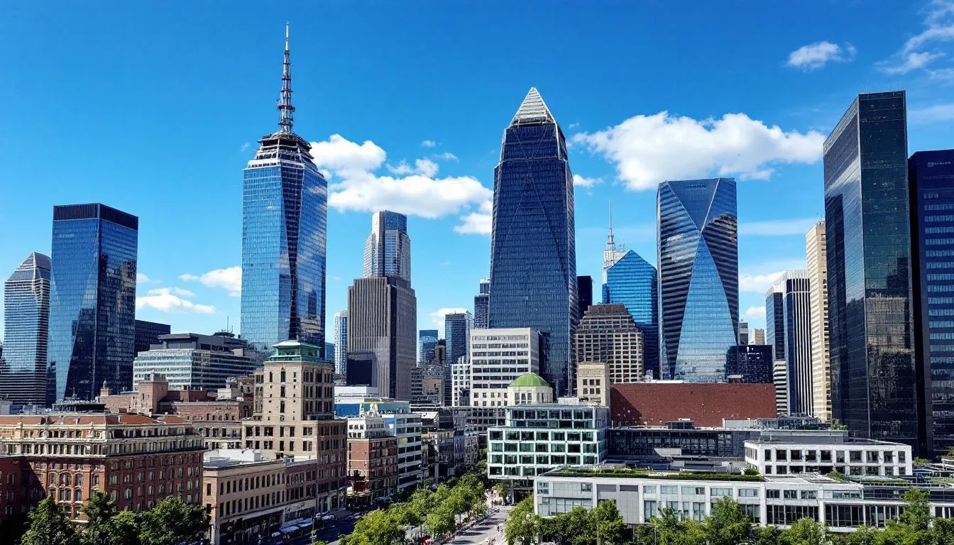 A vibrant modern architectural skyline features a variety of innovative building designs that represent the creativity and expertise of architects in a major US city. This dynamic scene highlights the opportunities for professional growth and the diverse projects that many architects engage in within the industry.